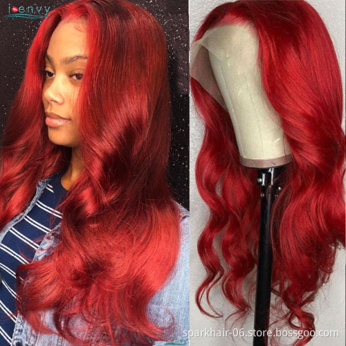 SPARK Body Wave Colored Human Hair Lace Front Wigs 180% Density HD Transparent Wig 99J Red Burgundy Remy Brazilian Wig For Women